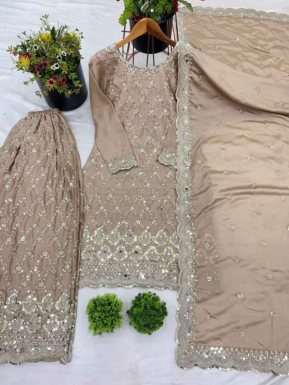 Pure Heavy Chinnon Silk With Heavy Embroidery Sequence Work Suit in Germany