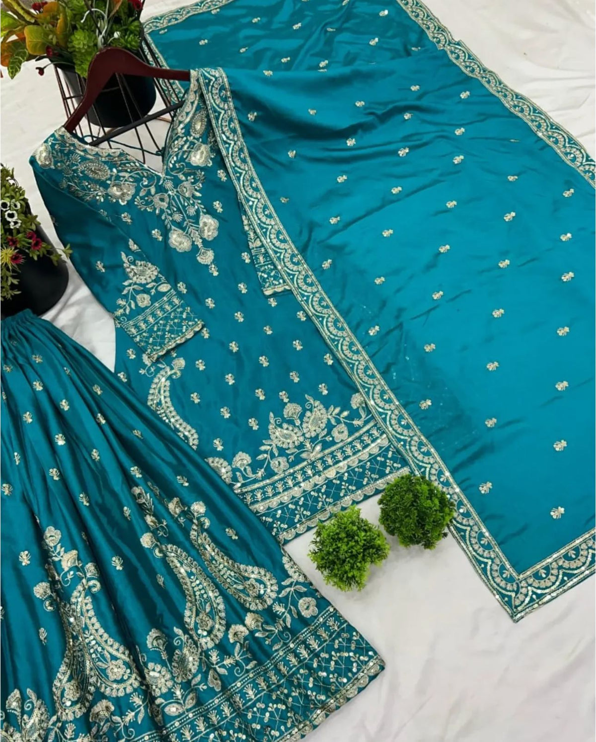 Unique Pure Heavy Chinnon Silk With Embroidery Suit in Munich