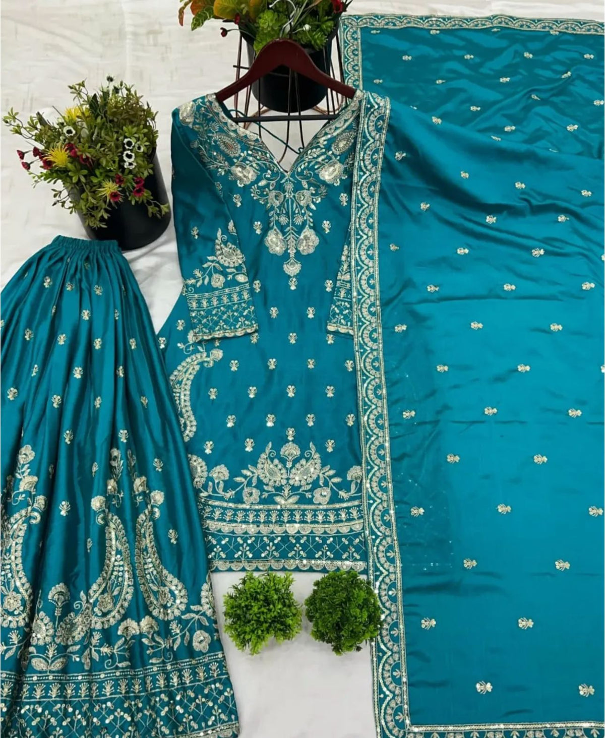 Unique Pure Heavy Chinnon Silk With Embroidery Suit in Munich