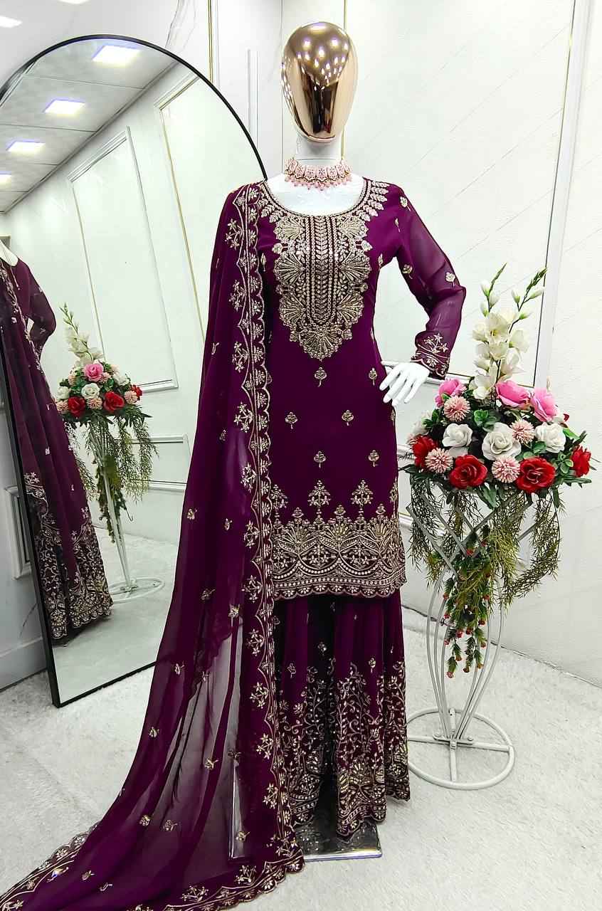New Fox Georgette Top-Sarara and Dupatta Set Fully Stitched in Germany