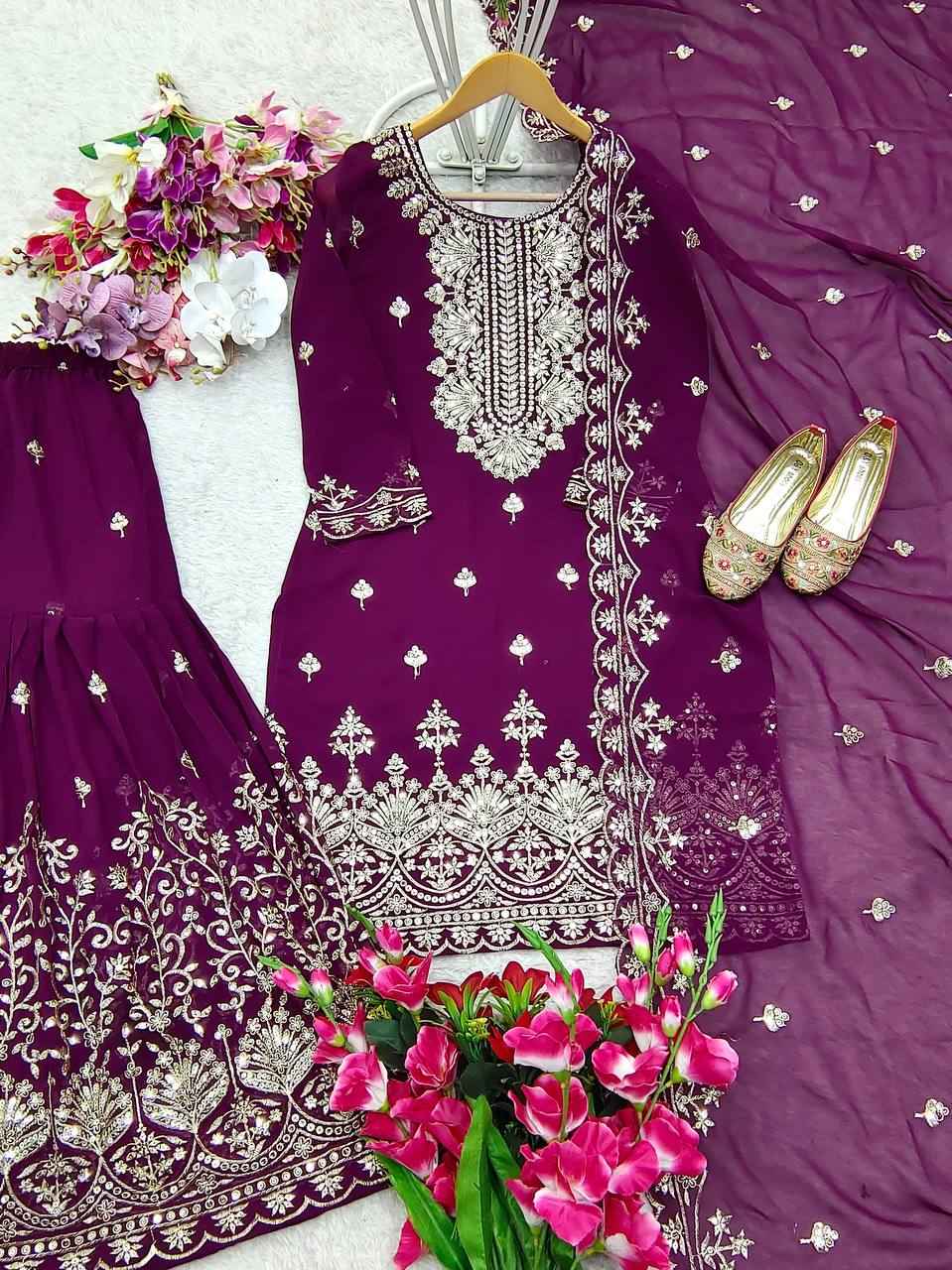 New Fox Georgette Top-Sarara and Dupatta Set Fully Stitched in Germany