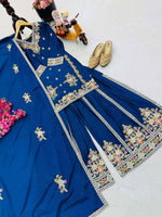Blue Chinon Silk Embroidery Suit in Germany