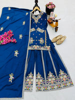 Blue Chinon Silk Embroidery Suit in Germany