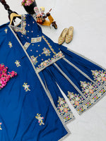 Blue Chinon Silk Embroidery Suit in Germany