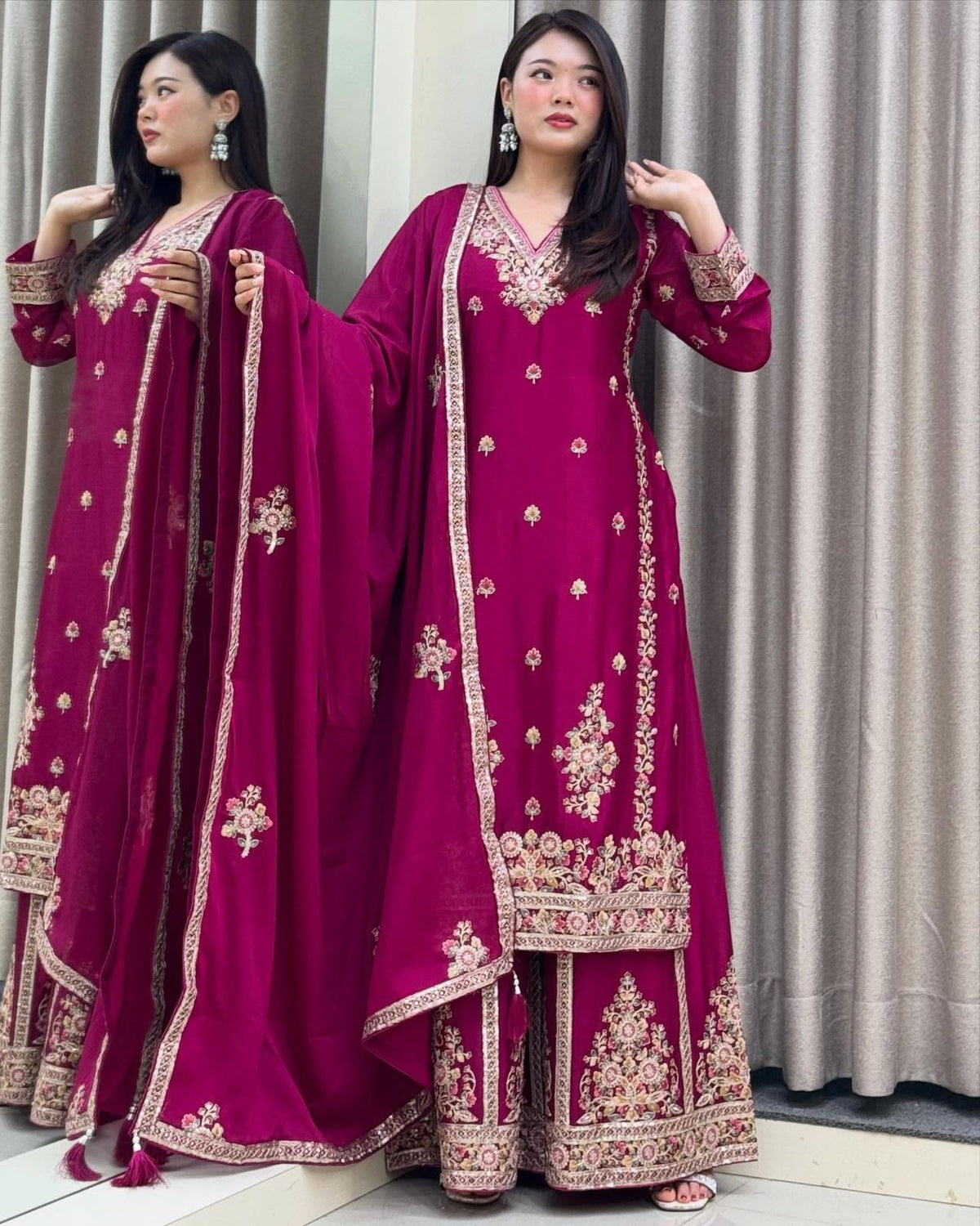 Pink Chinon Silk Embroidery Suit in Germany