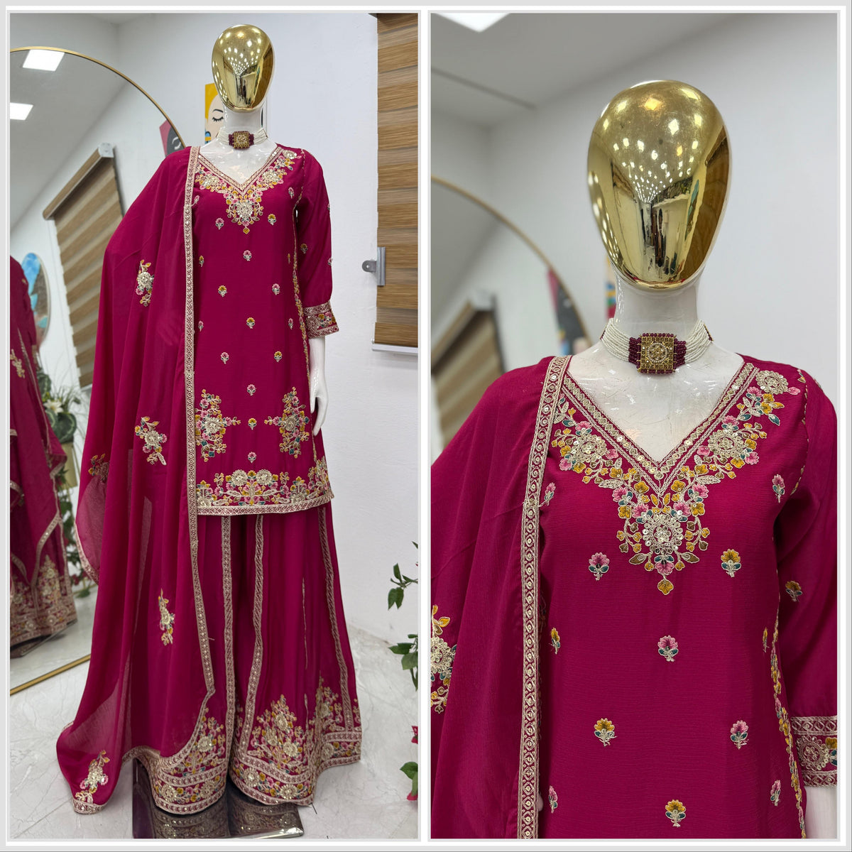 Pink Chinon Silk Embroidery Suit in Germany