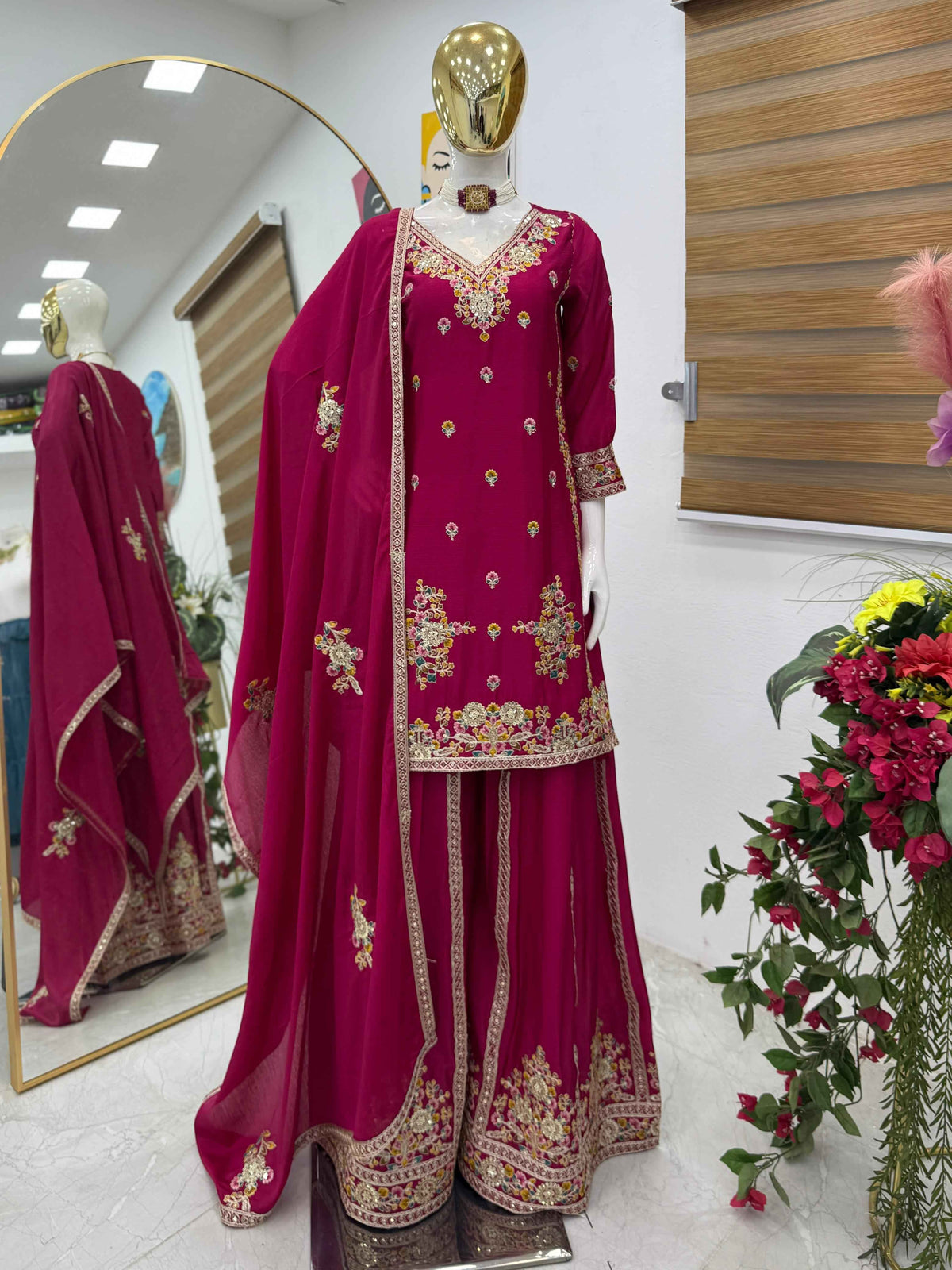 Pink Chinon Silk Embroidery Suit in Germany