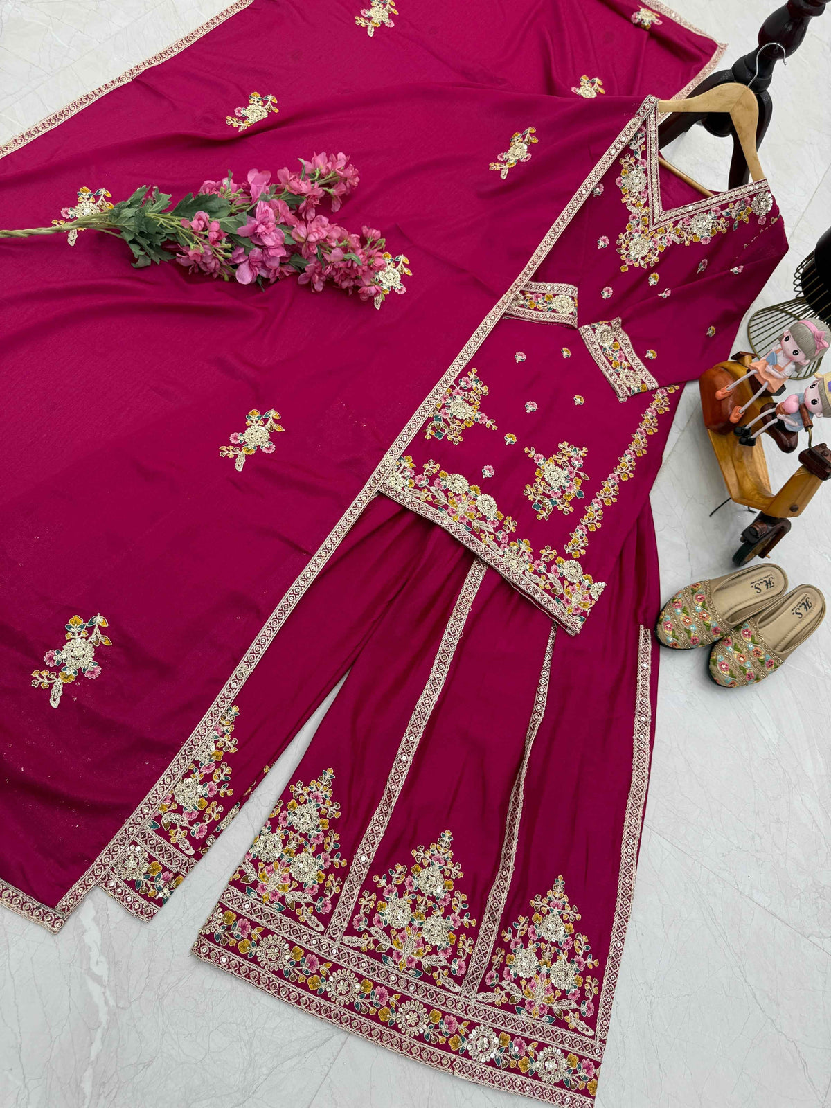 Pink Chinon Silk Embroidery Suit in Germany