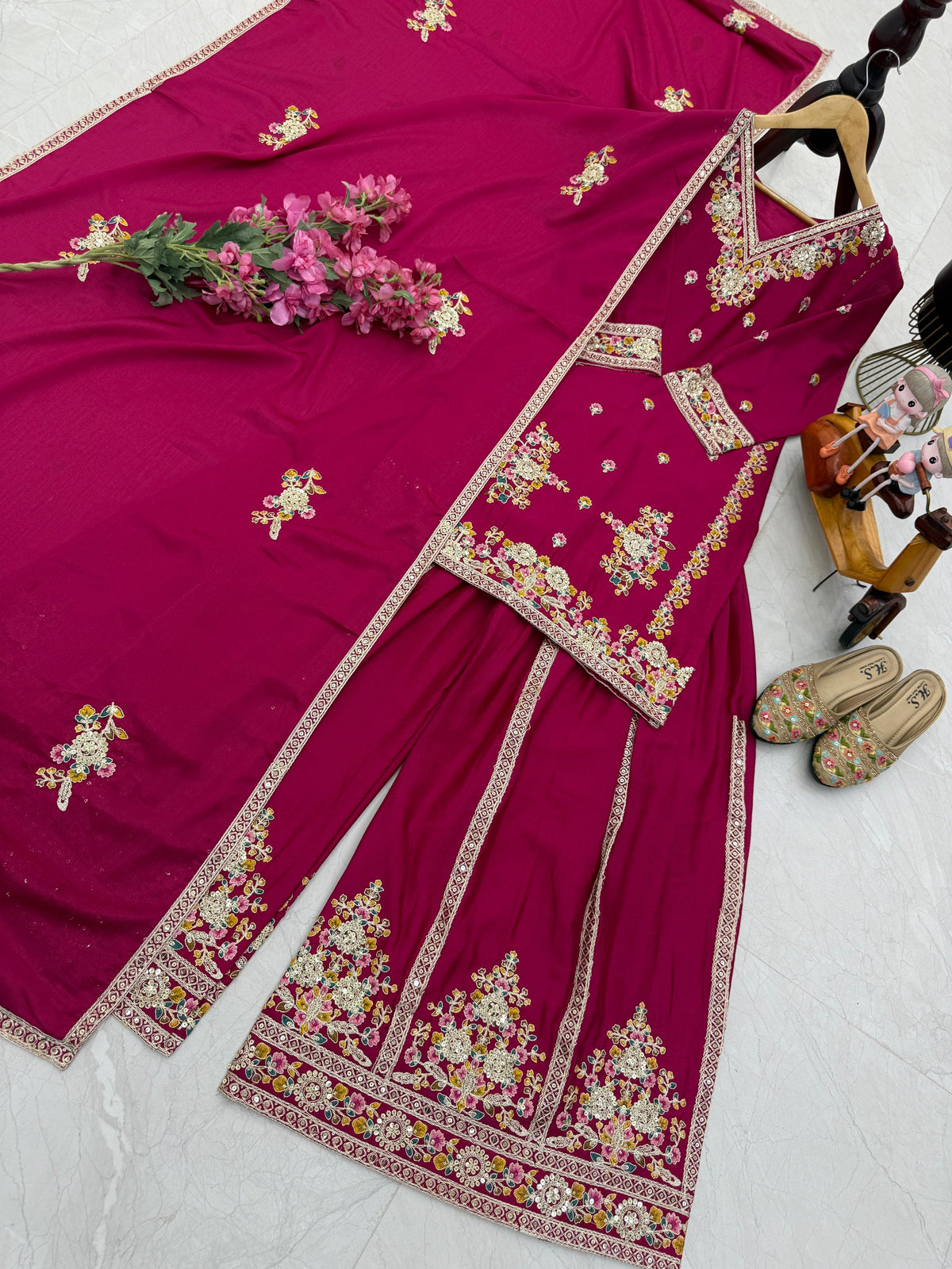 Pink Chinon Silk Embroidery Suit in Germany