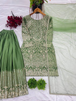 Heavy Pure Chinnon Silk Embroidery Sequence Work With Moti Work With Full Sleeve in Germany