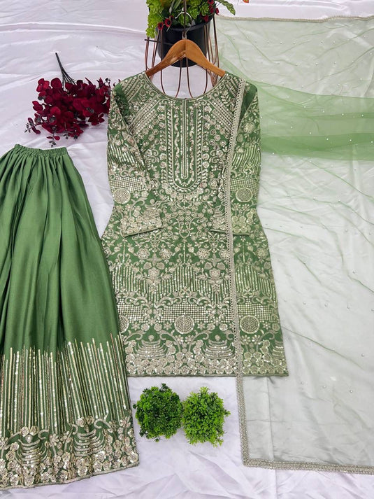 Heavy Pure Chinnon Silk Embroidery Sequence Work With Moti Work With Full Sleeve in Germany