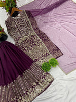 Heavy Pure Chinnon Silk Embroidery Sequence Work With Moti Work With Full Sleeve in Berlin
