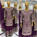 Heavy Pure Chinnon Silk Embroidery Sequence Work With Moti Work With Full Sleeve in Berlin