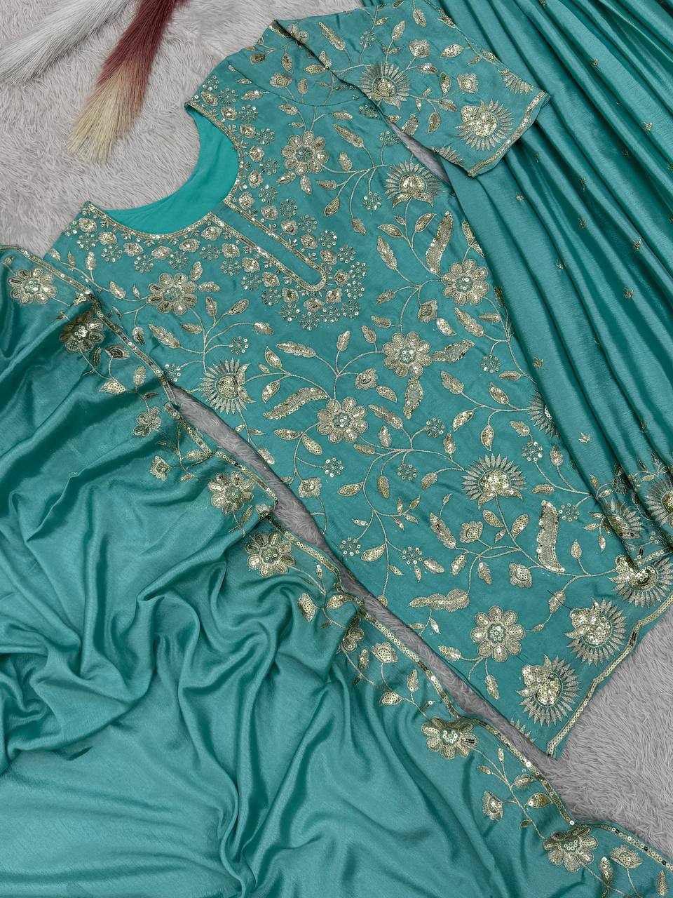 Fancy Heavy Embroidery And Sequence Work Suit in Munich