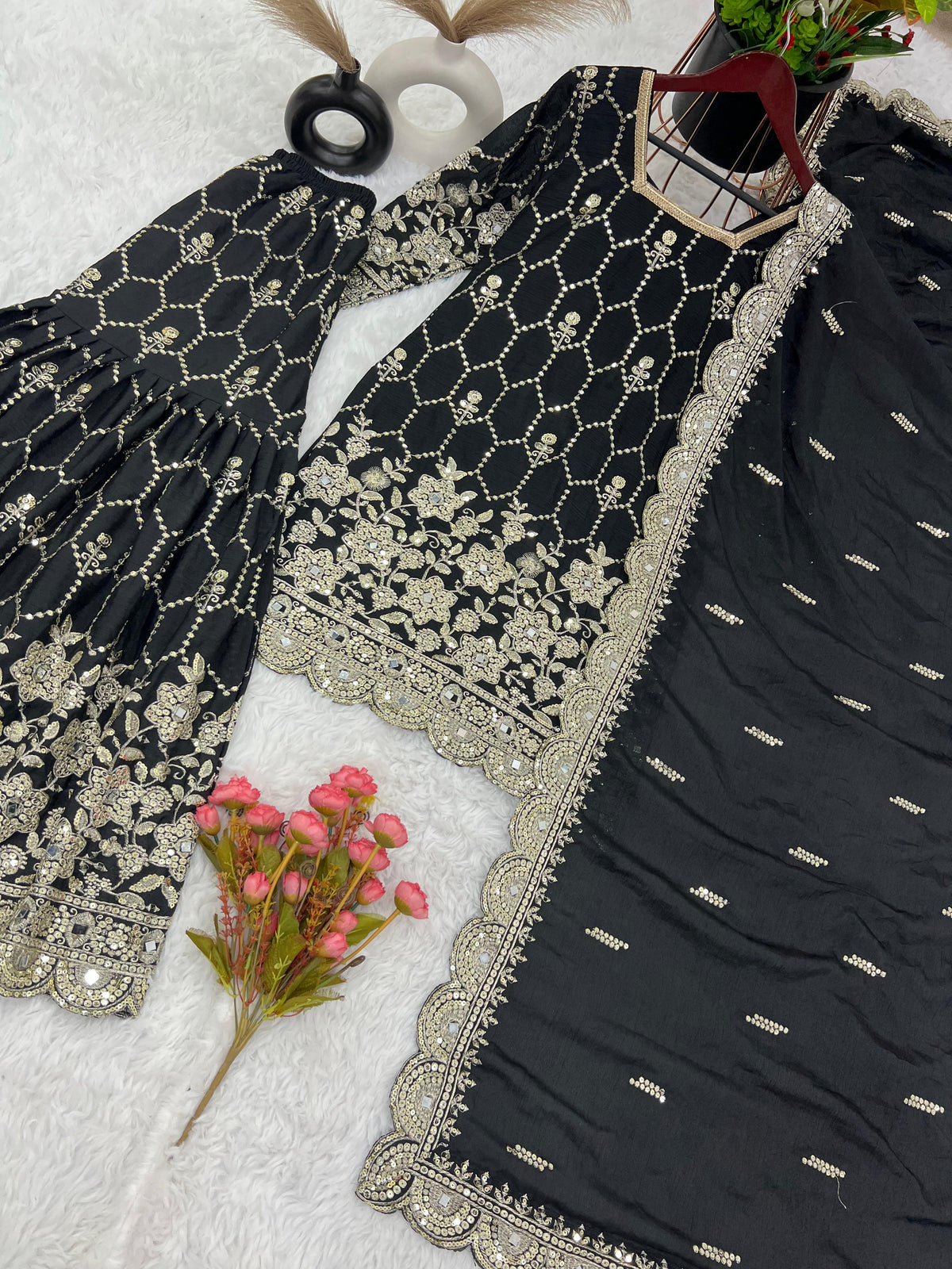 Black Pure Heavy Chinnon Silk Suit in Munich