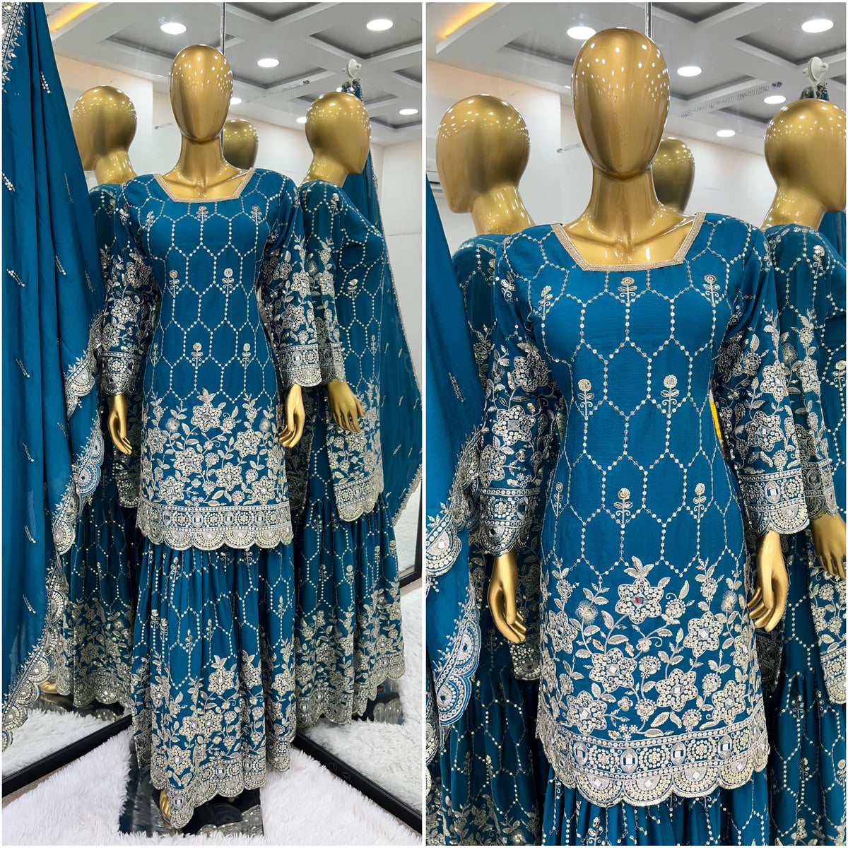 Blue Pure Heavy Chinnon Silk Suit in Berlin