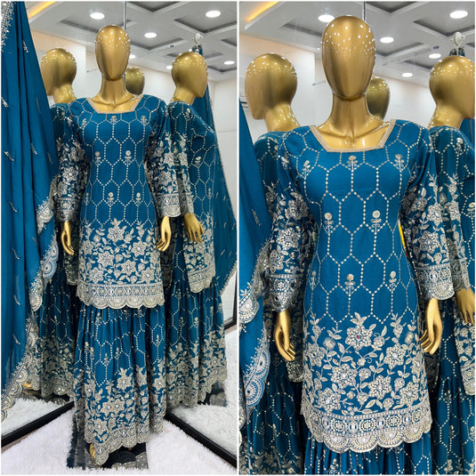 Blue Pure Heavy Chinnon Silk Suit in Berlin