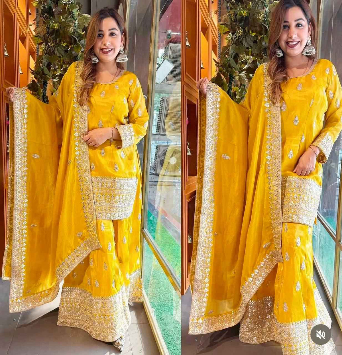 Yellow chinnon Silk Suit in berlin