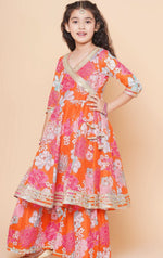 Girls Floral Printed Angrakha Anarkali Kurta & Sharara With Dupatta in Germany