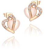 Rose Golden Plated Swarovski Stone on Heart Shape Stud Earrings in Berlin