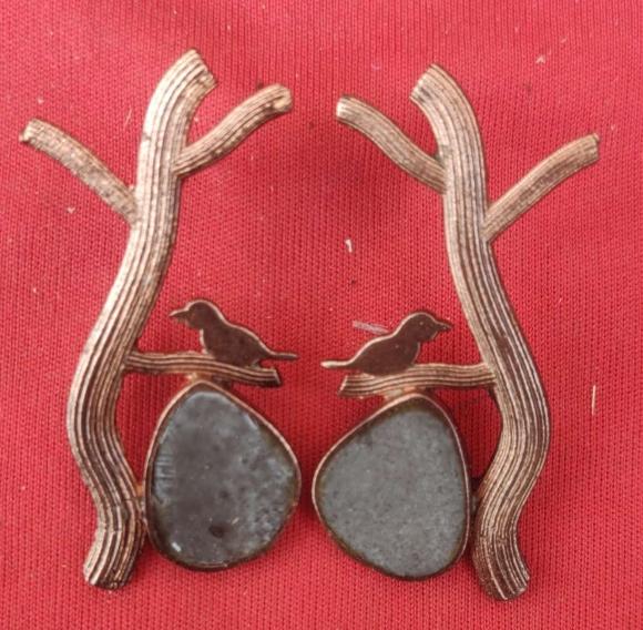 Contemporary Brass Handmade Mother of Pearl Bird Earring in Germany
