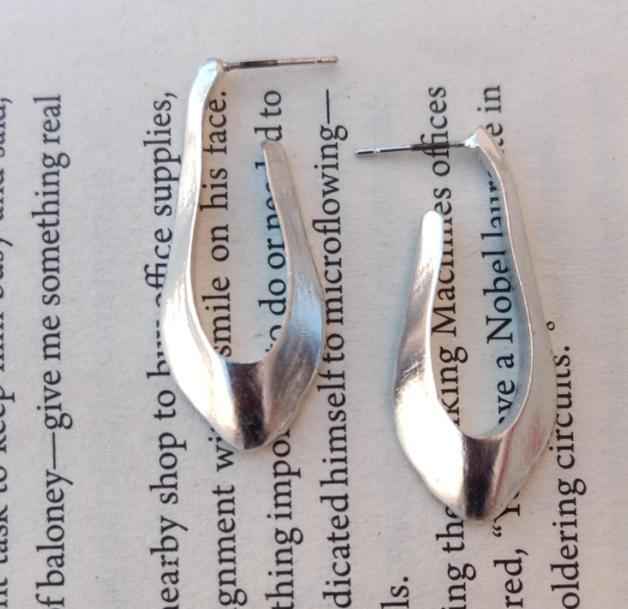Contemporary Brass Handmade Silver Tone Bold Fluid Shape Earrings in Berlin