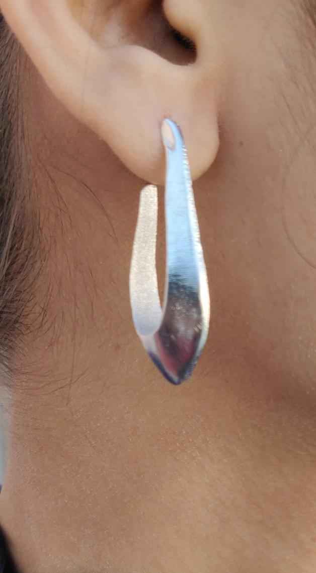 Contemporary Brass Handmade Silver Tone Bold Fluid Shape Earrings in Berlin