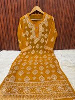 Yellow Women's Georgette Chikankari Embroidery Straight Kurta in Berlin