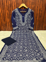 Blue Georgette Chikankari Embroidery Straight Kurta in Munich