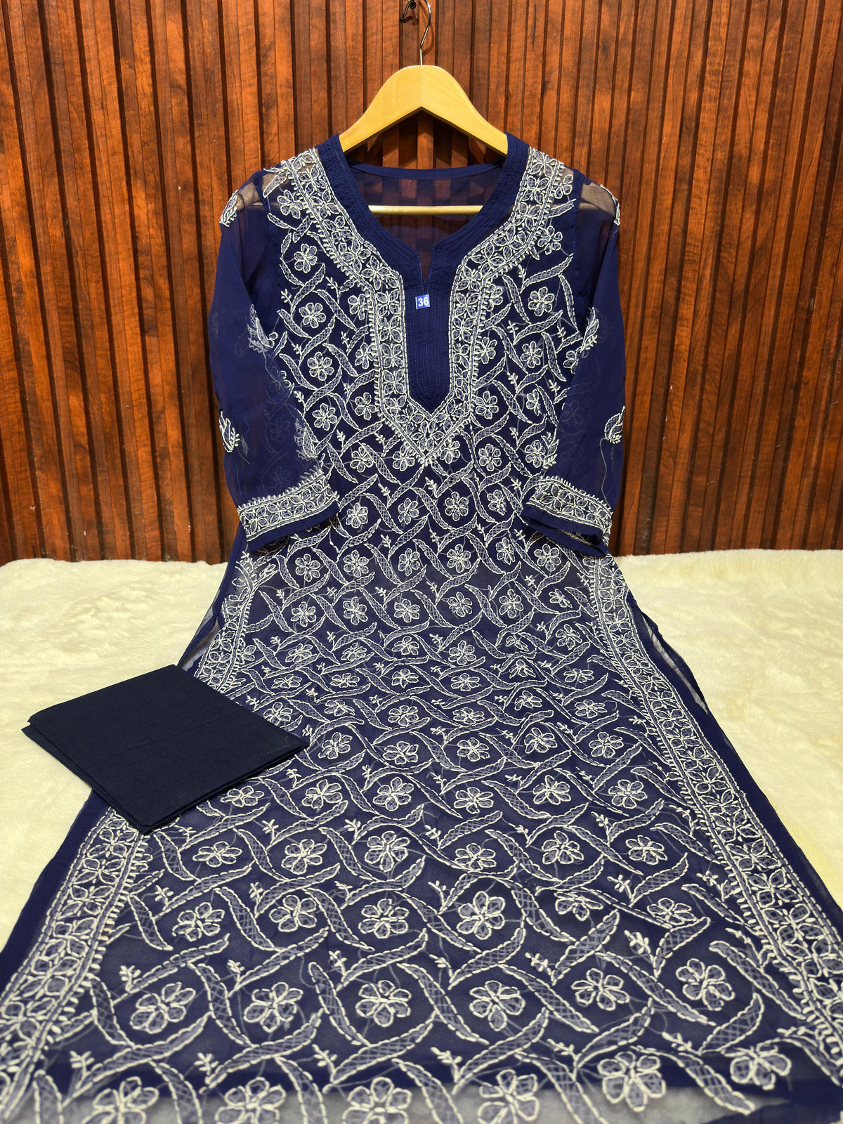 Blue Georgette Chikankari Embroidery Straight Kurta in Munich