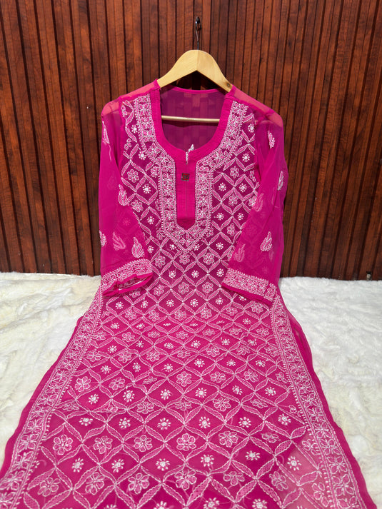 Pink Women's Georgette Chikankari Embroidery Straight Kurta in Berlin