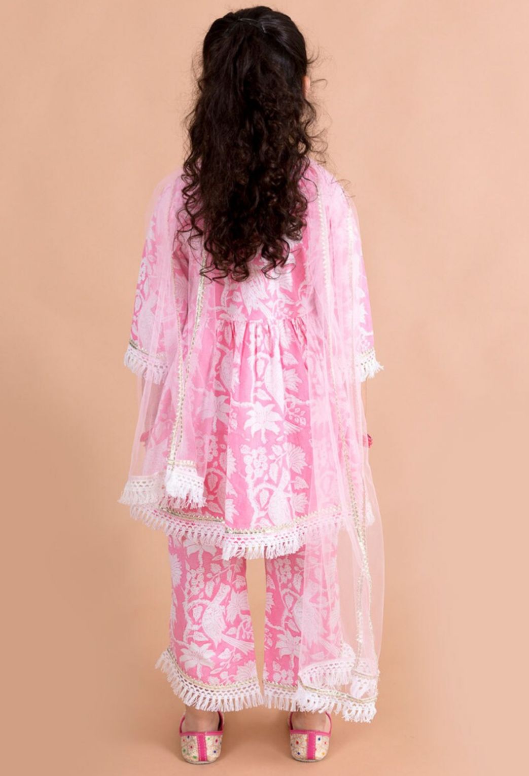Girls Pink Printed Gotta Patti Pure Cotton Kurta with Palazzos & With Dupatta in berlin