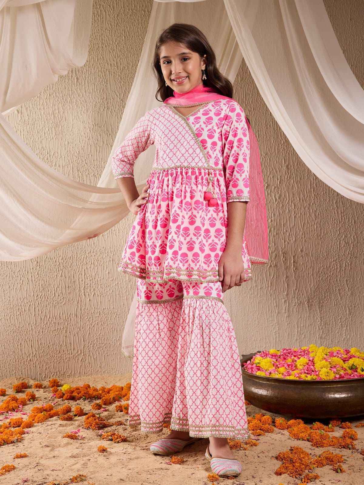 Girls Floral Print 3-Piece Kurta Suit Set