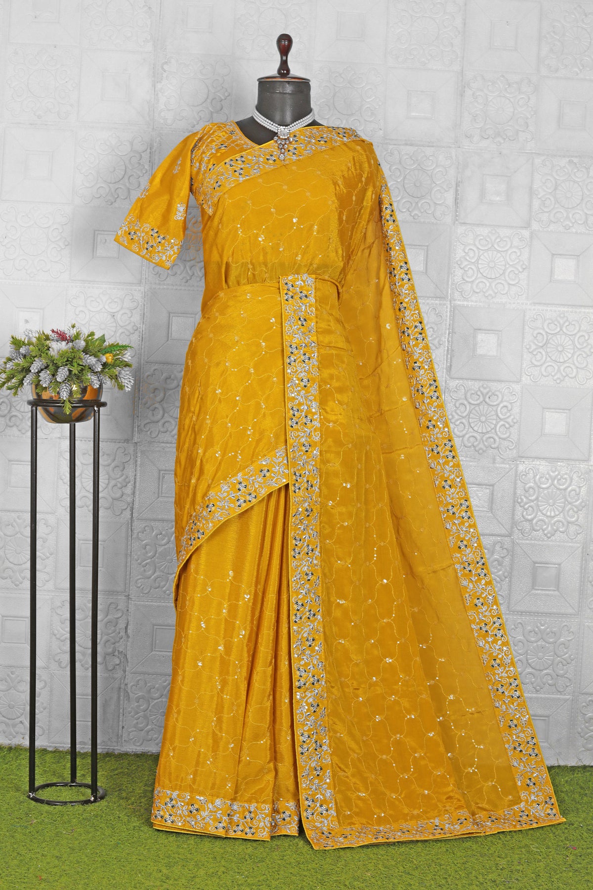 Yellow Chinnon Saree in Germany