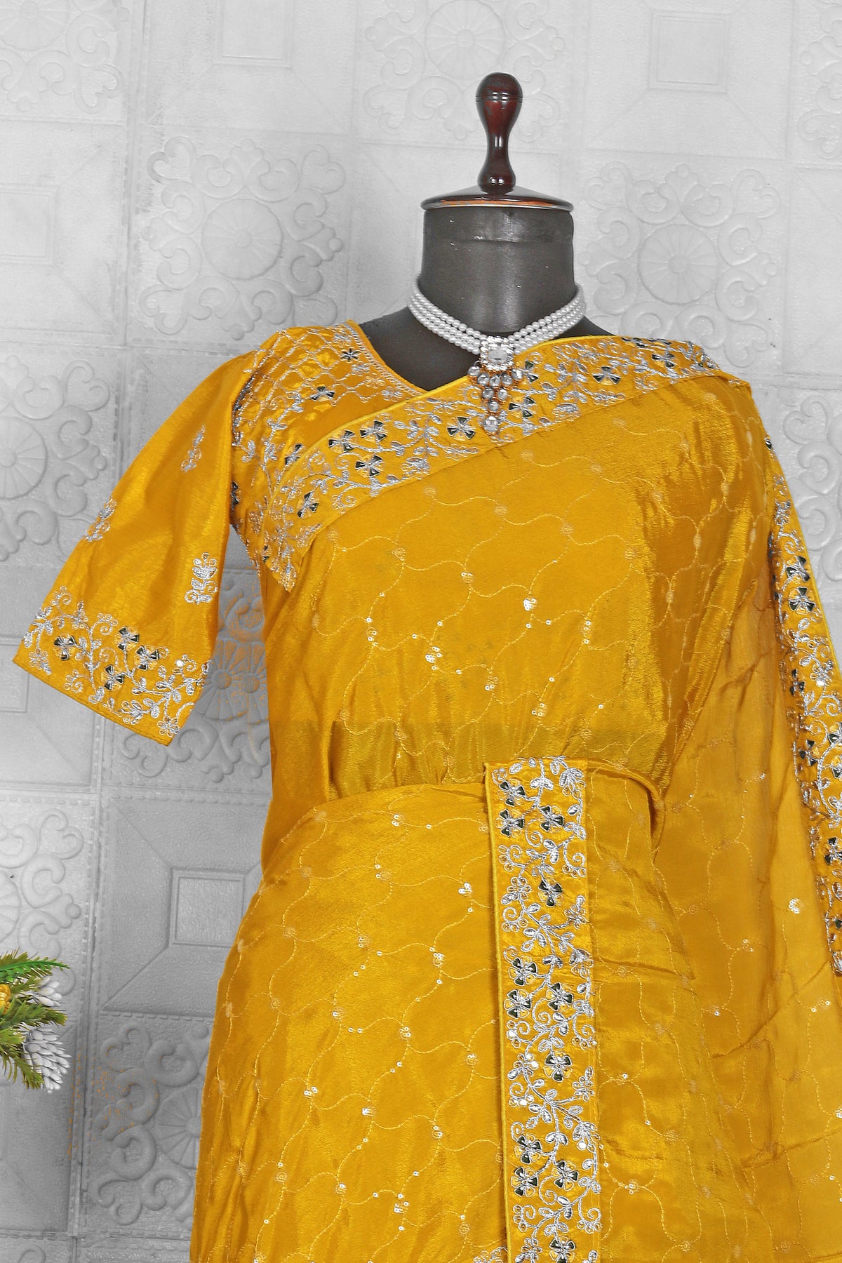 Yellow Chinnon Saree in Germany