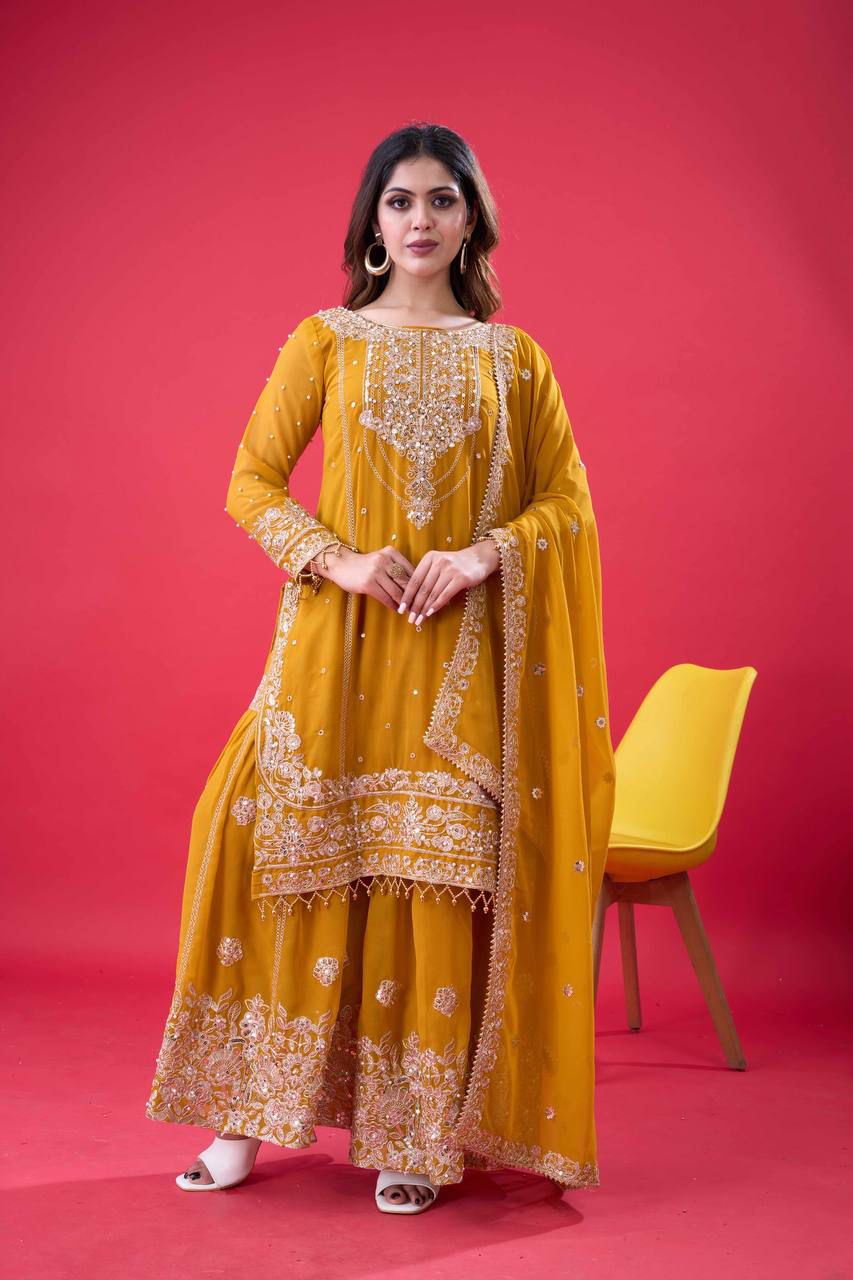 Pure Heavy Faux Georgette Sequence Work Top-Bottom And Dupatta in Germany