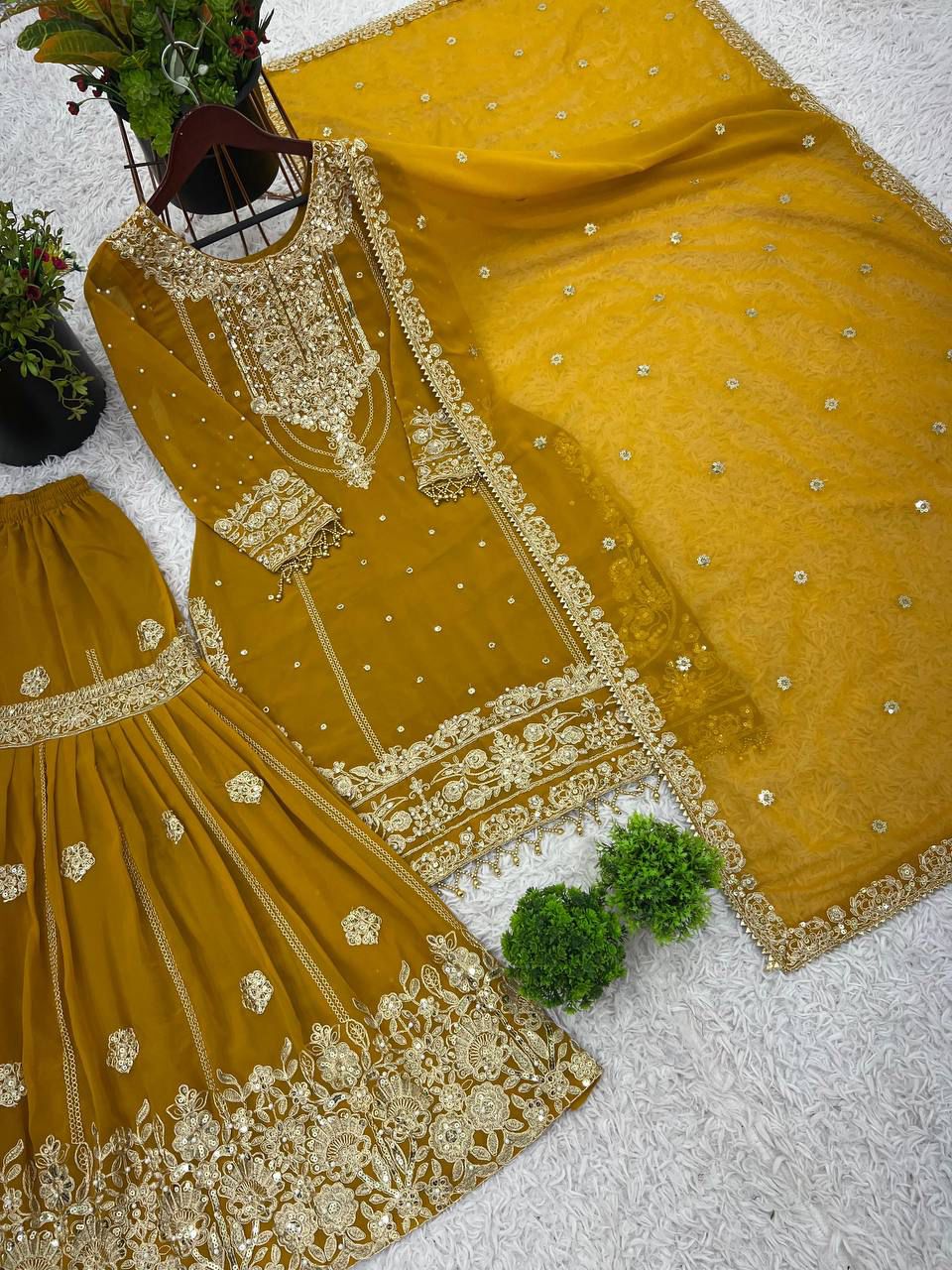Pure Heavy Faux Georgette Sequence Work Top-Bottom And Dupatta in Germany