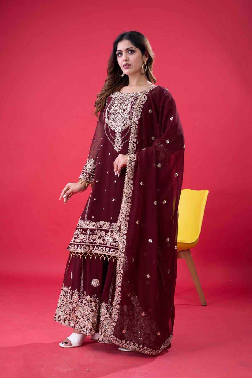 Heavy Embroidery Coding Dori-Sequence Work Top-Bottom And Dupatta Set in Berlin
