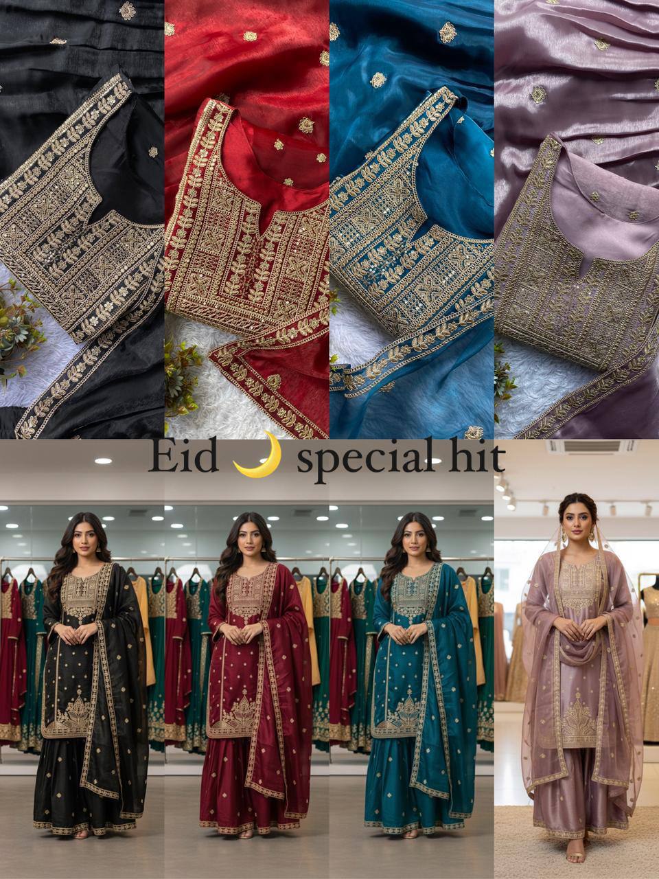 SEQUENCE EMBROIDERED TOP, SARARA AND DUPATTA IN MUNICH