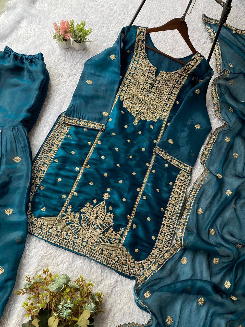 SEQUENCE EMBROIDERED TOP, SARARA AND DUPATTA IN MUNICH