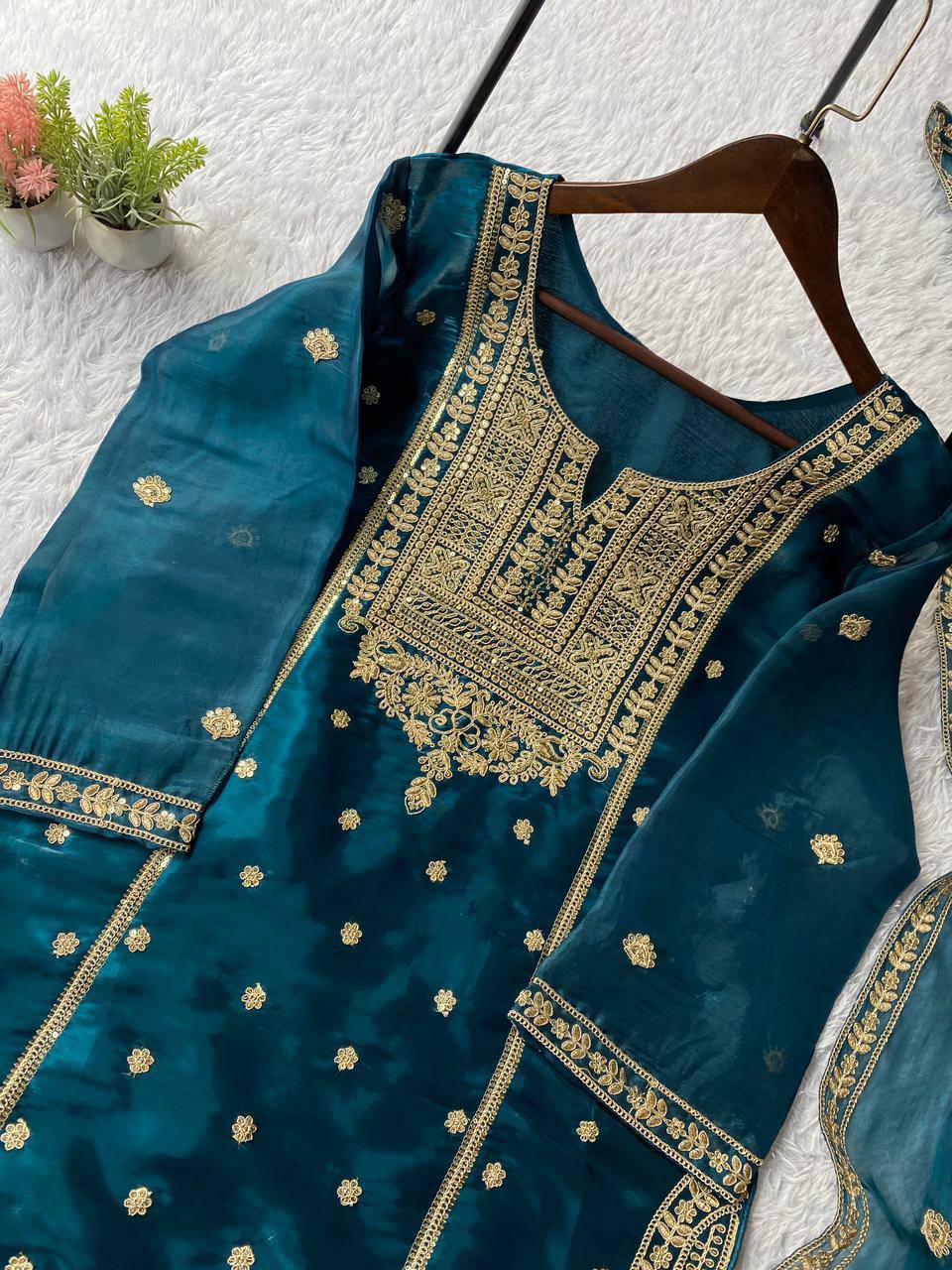 SEQUENCE EMBROIDERED TOP, SARARA AND DUPATTA IN MUNICH