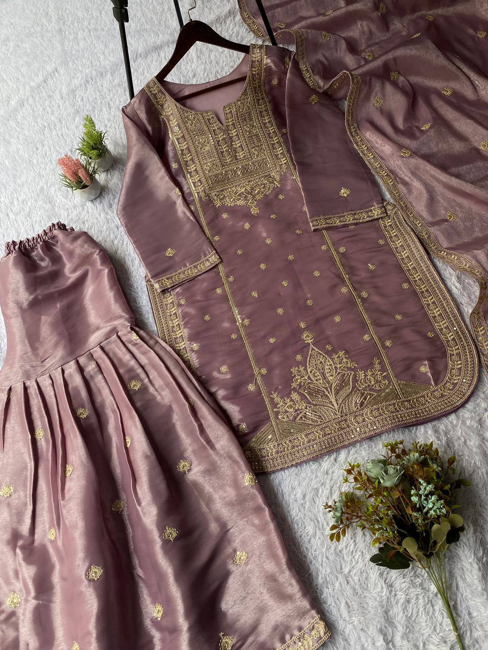 SEQUENCE EMBROIDERED TOP, SARARA AND DUPATTA IN MUNICH