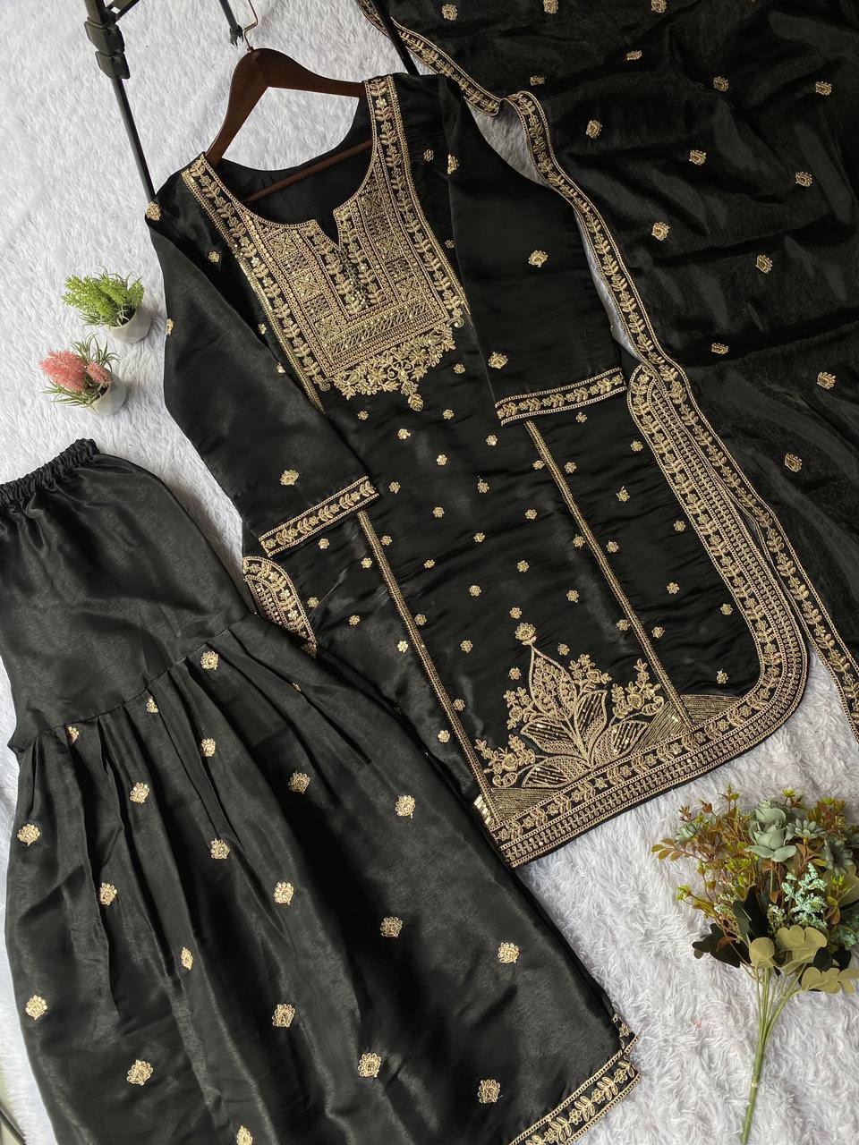 SEQUENCE EMBROIDERED TOP, SARARA AND DUPATTA IN MUNICH