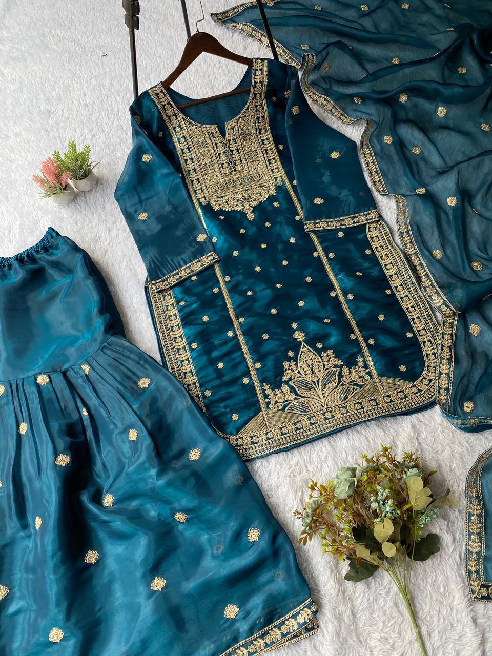SEQUENCE EMBROIDERED TOP, SARARA AND DUPATTA IN MUNICH