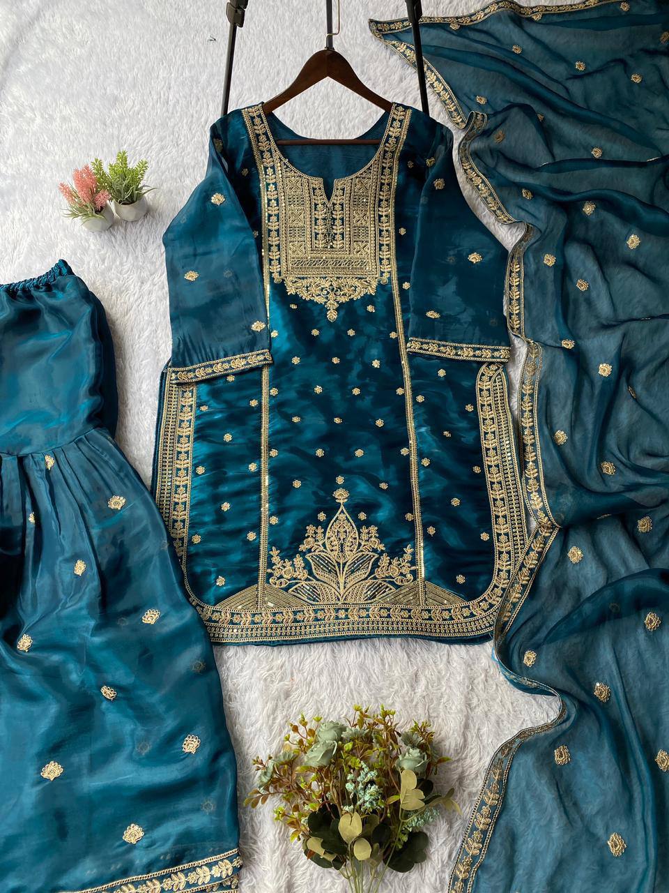 SEQUENCE EMBROIDERED TOP, SARARA AND DUPATTA IN MUNICH