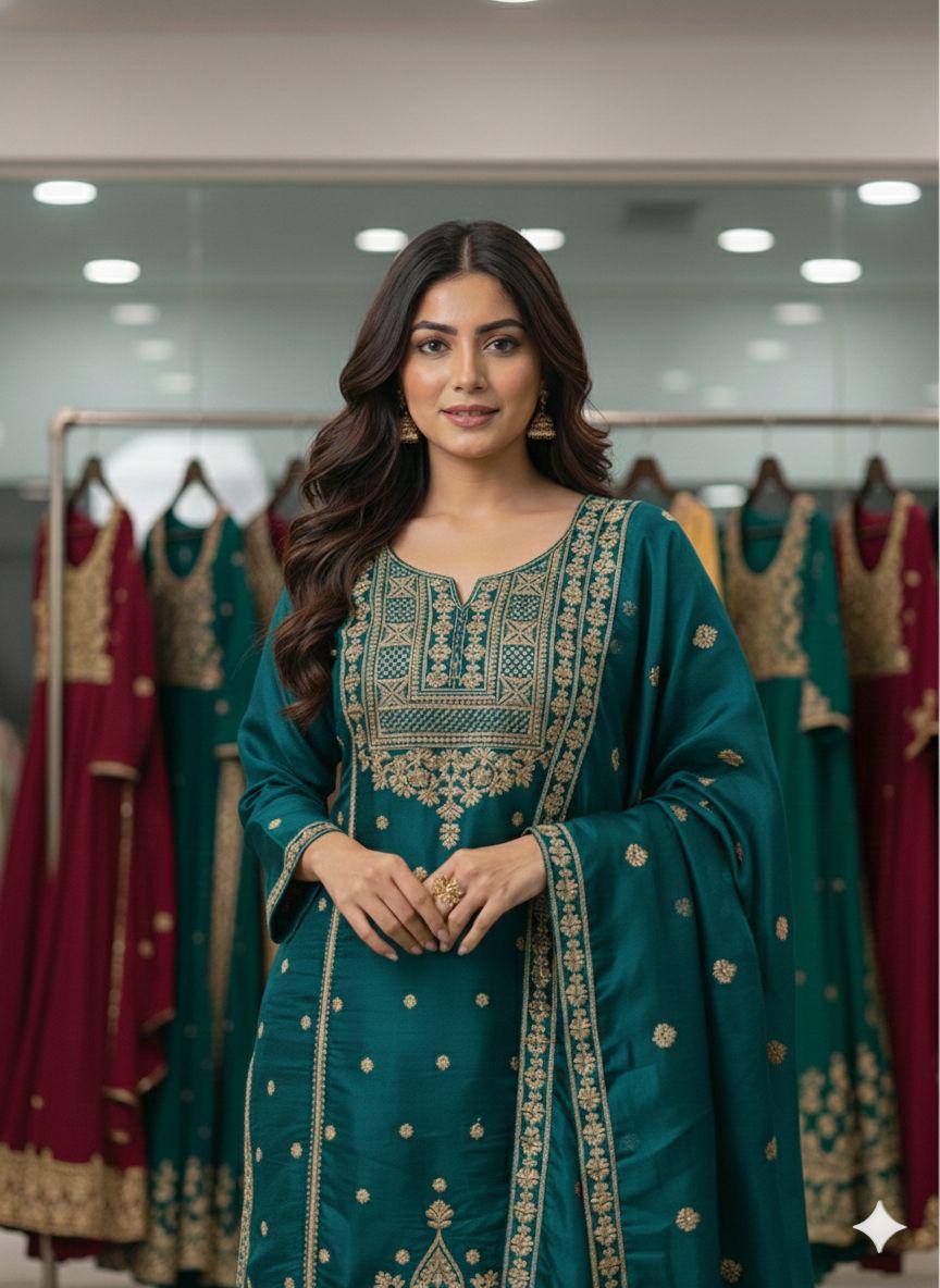 SEQUENCE EMBROIDERED TOP, SARARA AND DUPATTA IN MUNICH