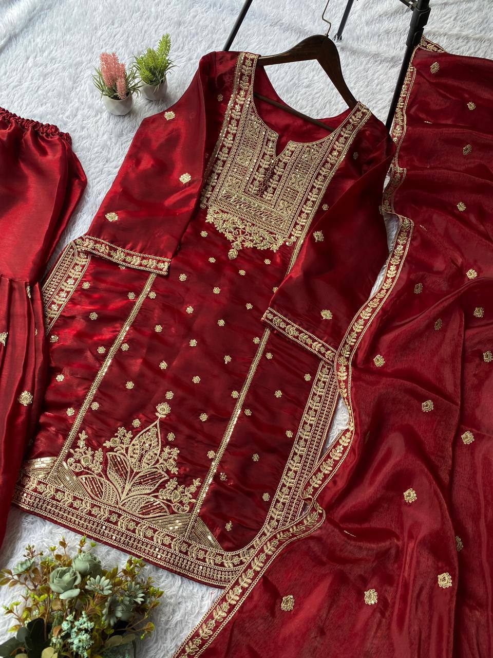 SEQUENCE EMBROIDERED TOP, SARARA AND DUPATTA IN MUNICH