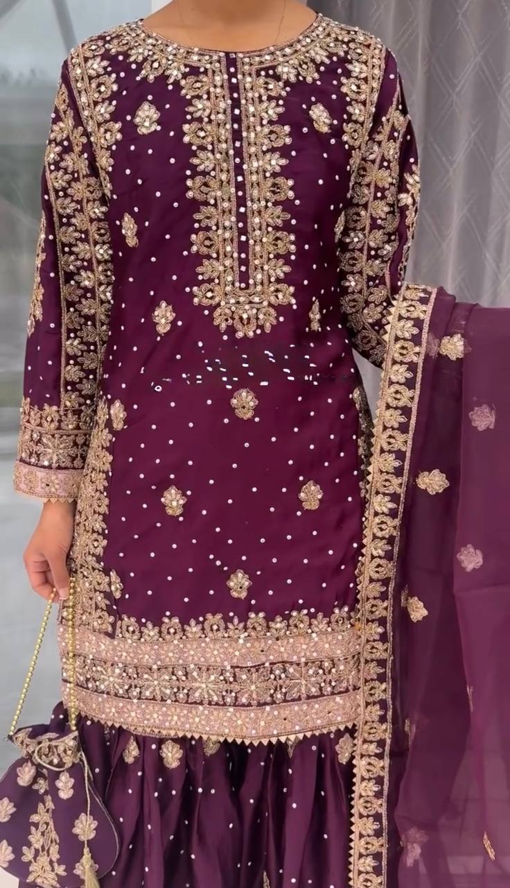 Natural Crep Silk Top-Bottom And Dupatta Set Fully Stitched in Berlin