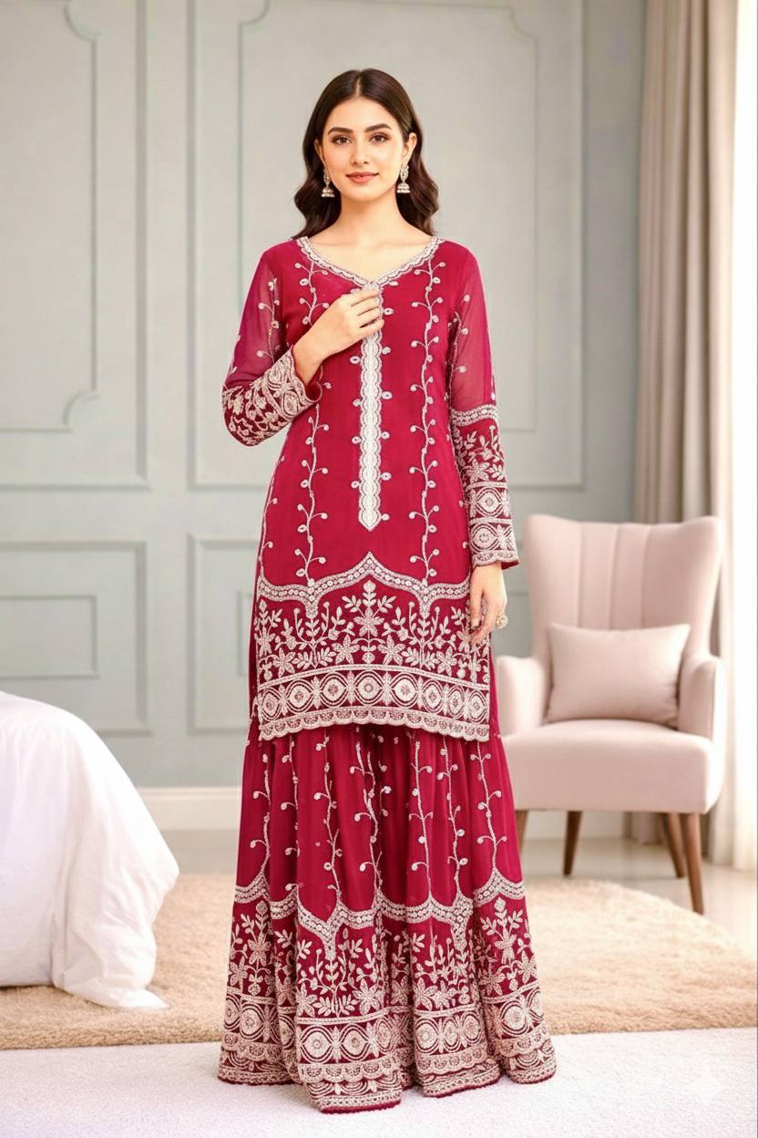 Silk And Heavy Embroidery Sequence Work Top-Bottom And Dupatta Set in Germany