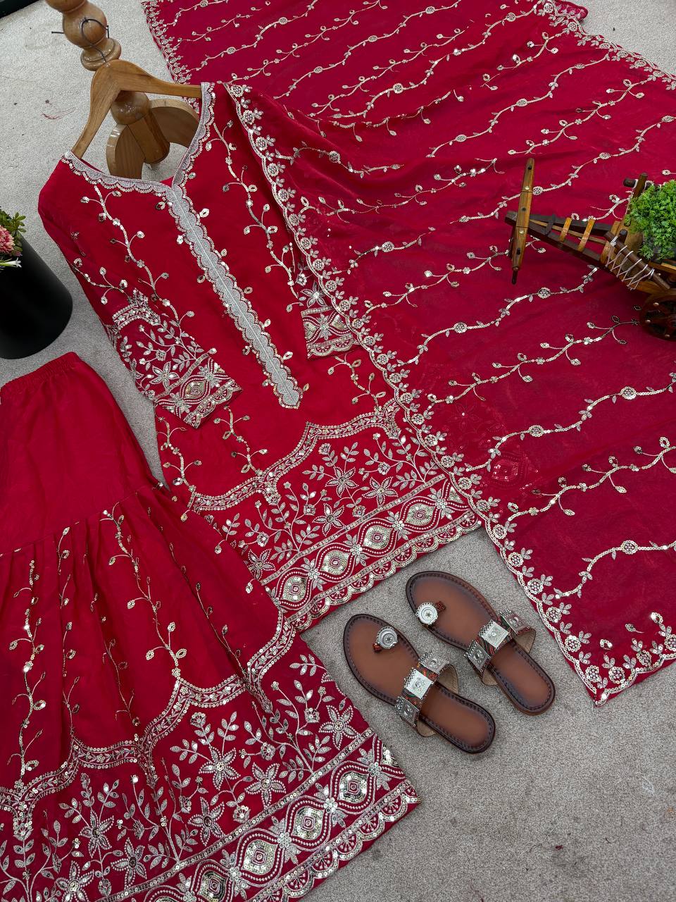 Silk And Heavy Embroidery Sequence Work Top-Bottom And Dupatta Set in Germany